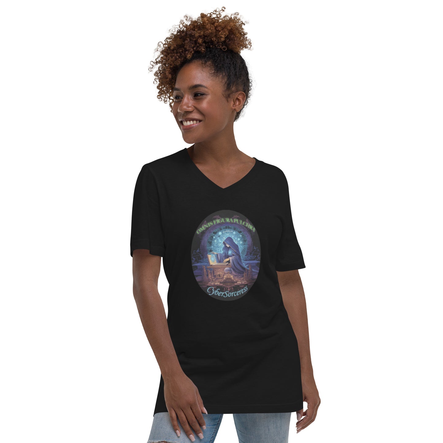 CyberSorceress on Short Sleeve V-Neck T-Shirt